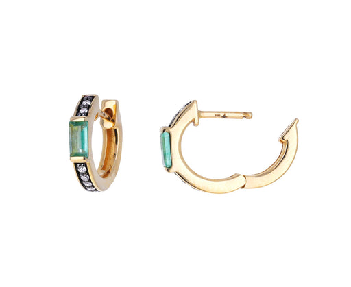 Otto Emerald and Diamond Huggie Hoops