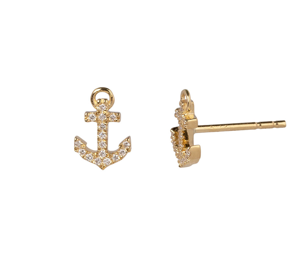 Diamond Anchor Stud Earrings