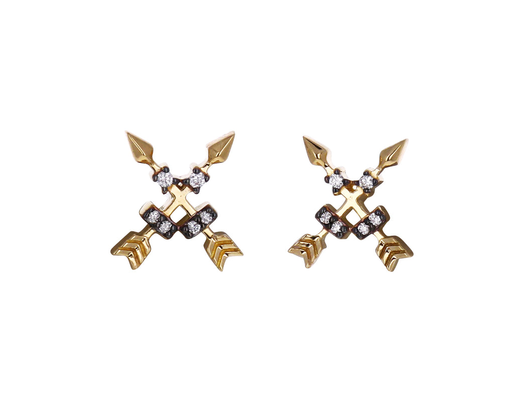 Diamond Crossed Arrows Stud Earrings
