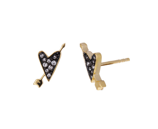 Diamond Heart and Arrow Stud Earrings