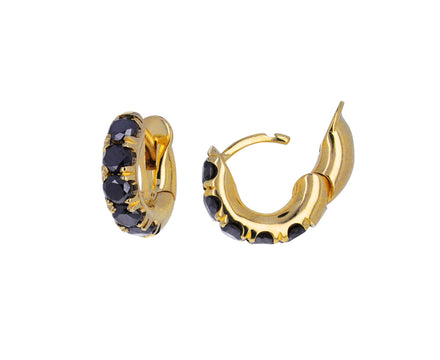 Gold and Black Diamond Mini Macro Hoop Earrings