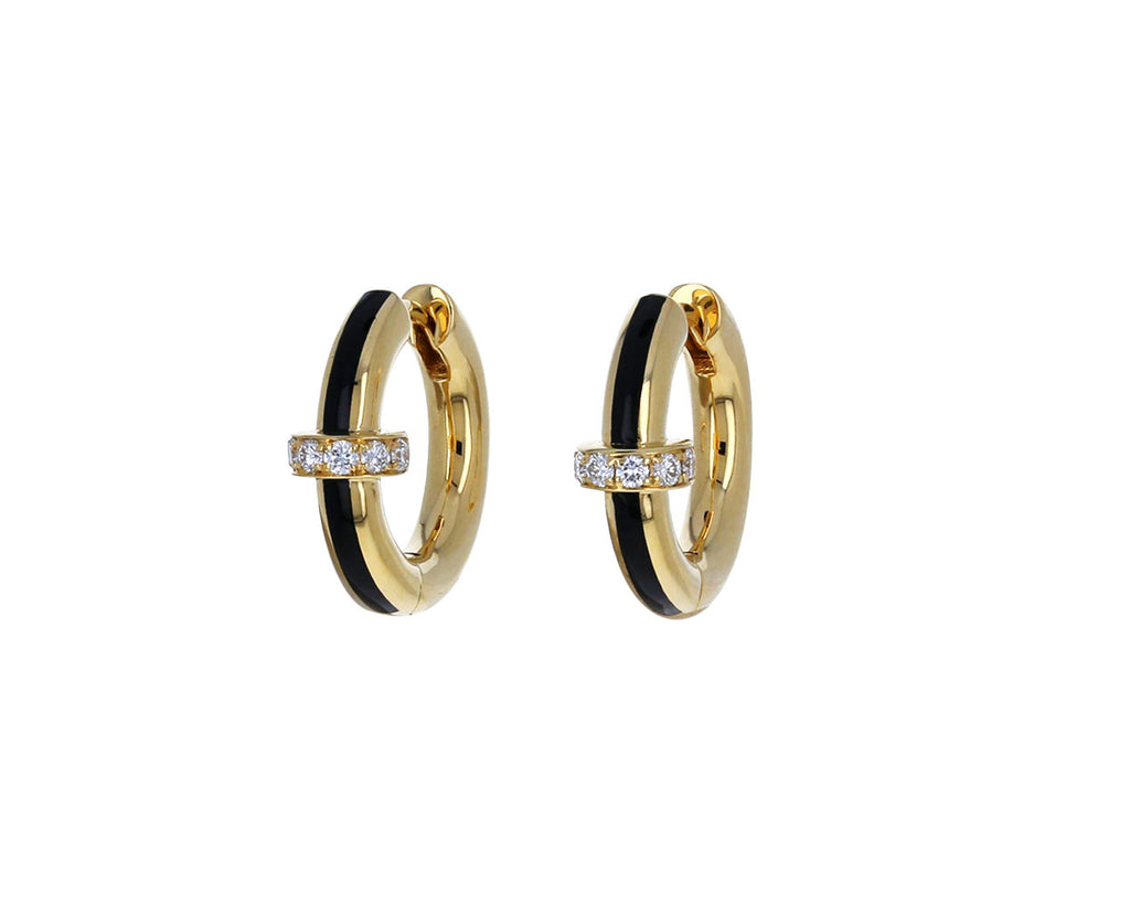 Black Enamel and Diamond Idris Minor Hoop Earrings - TWISTonline
