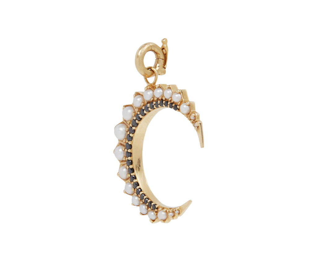 Storrow Pearl and Black Diamond Crescent Estelle Charm Pendant ONLY Side View