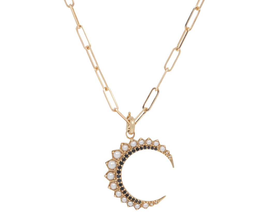 Storrow Pearl and Black Diamond Crescent Estelle Charm Pendant ONLY On Chain