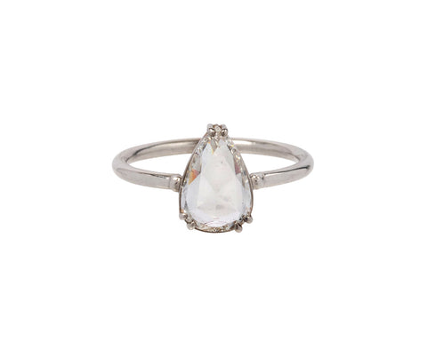 Pear White Rose Cut Diamond Solitaire Ring