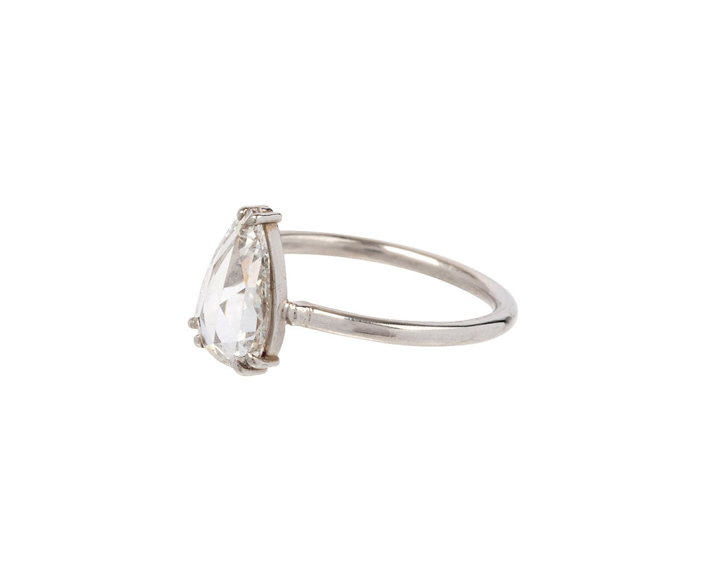Pear White Rose Cut Diamond Solitaire Ring