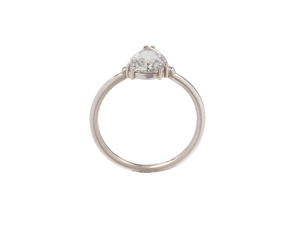 Pear White Rose Cut Diamond Solitaire Ring