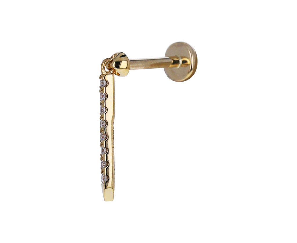 Yellow Gold Diamond Eternity Bar Threaded Back SINGLE Earring