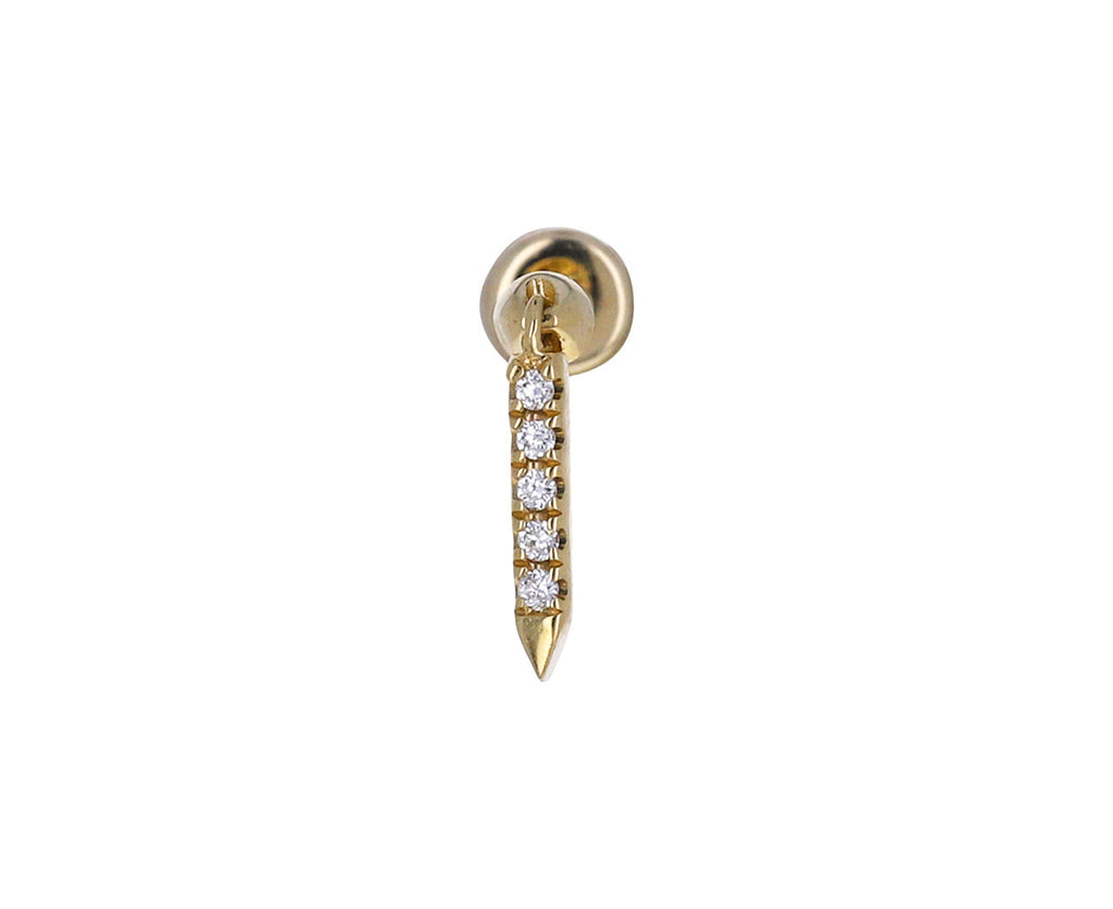 Yellow Gold Diamond Eternity Short Bar Threaded Back SINGLE Earring