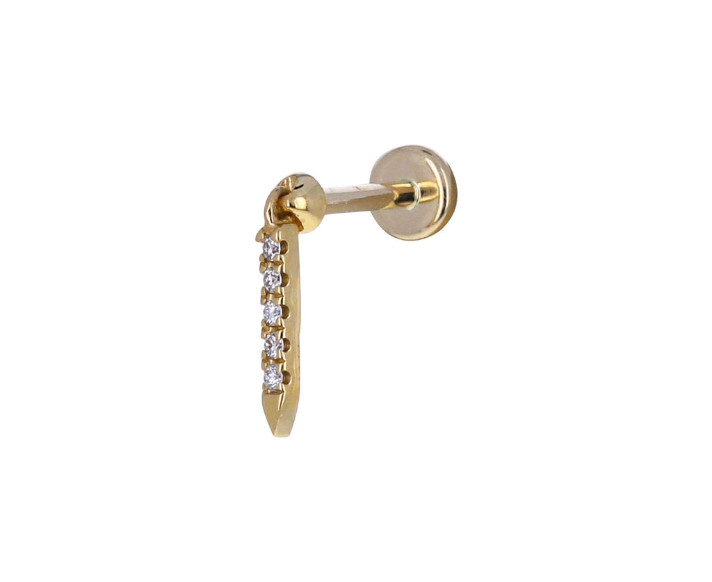 Yellow Gold Diamond Eternity Short Bar Threaded Back SINGLE Earring