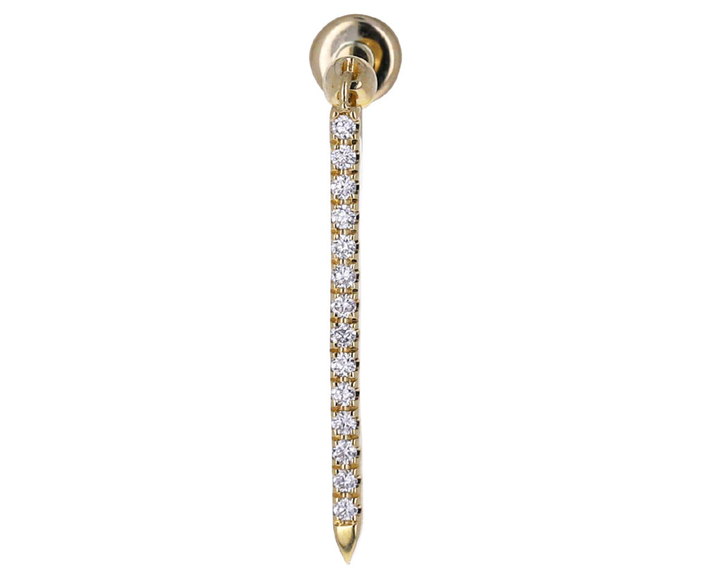Yellow Gold Diamond Eternity Long Bar Threaded Back SINGLE Earring