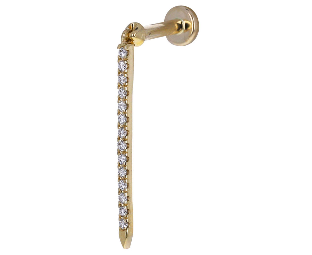 Yellow Gold Diamond Eternity Long Bar Threaded Back SINGLE Earring