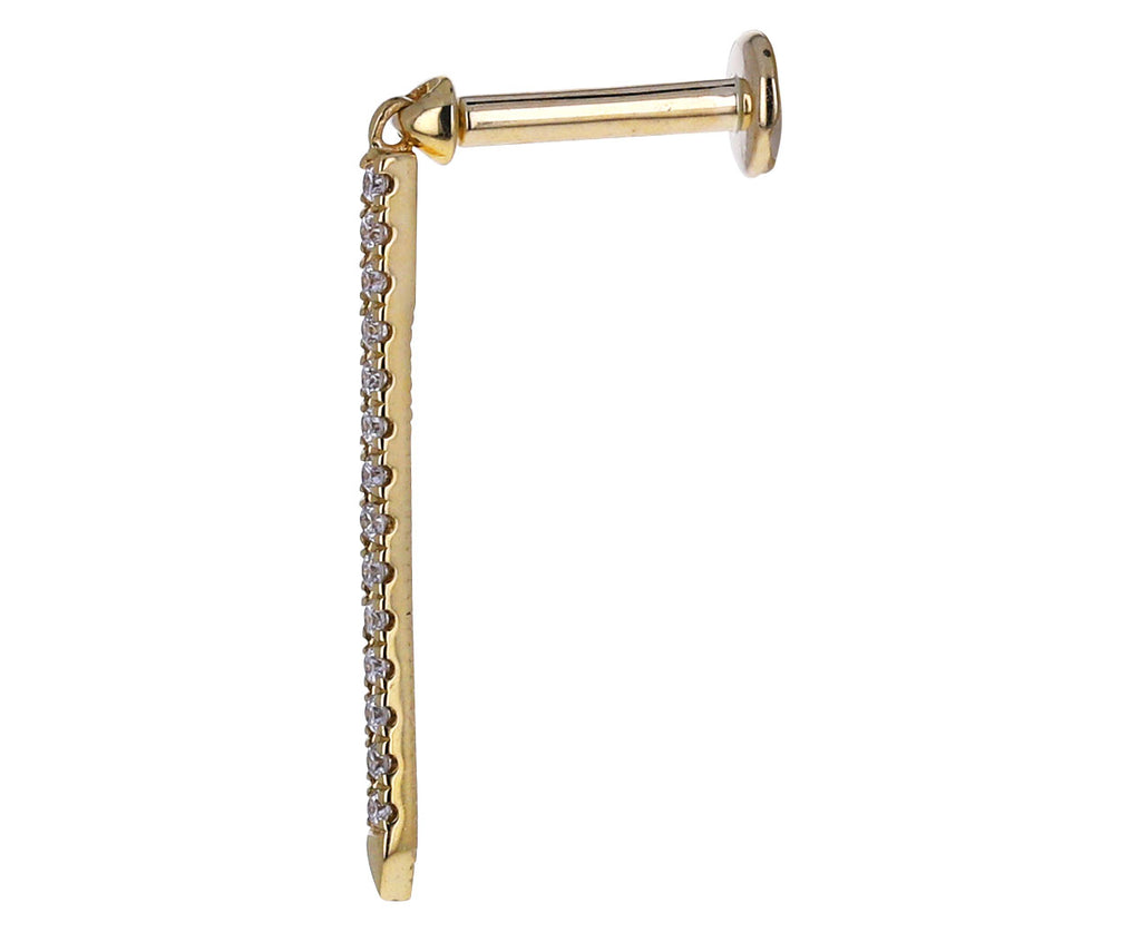 Yellow Gold Diamond Eternity Long Bar Threaded Back SINGLE Earring
