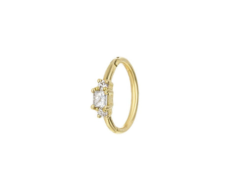5 16 Yellow Gold Princess Cut Diamond SINGLE Rotating Hoop