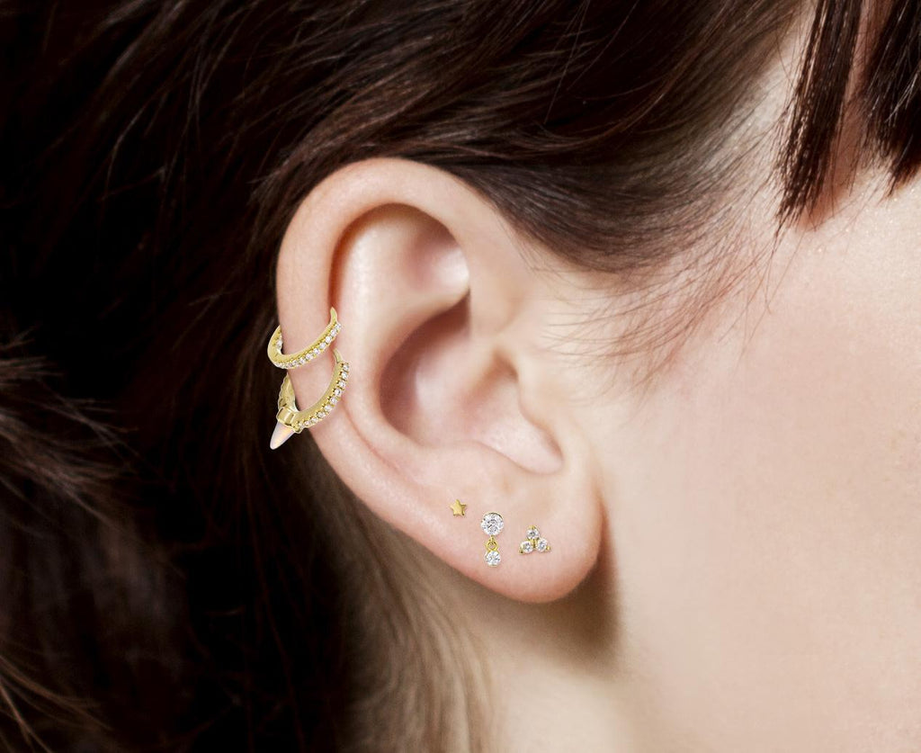 Yellow Gold Diamond Trinity SINGLE Stud - TWISTonline