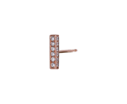 7mm Rose Gold Pavé Diamond Square Bar SINGLE Stud