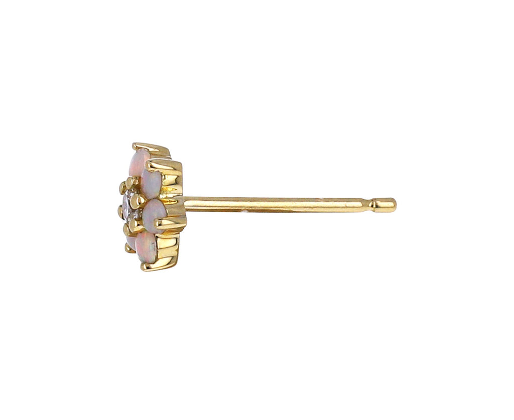 Yellow Gold Opal and White Diamond Flower SINGLE Stud Earring