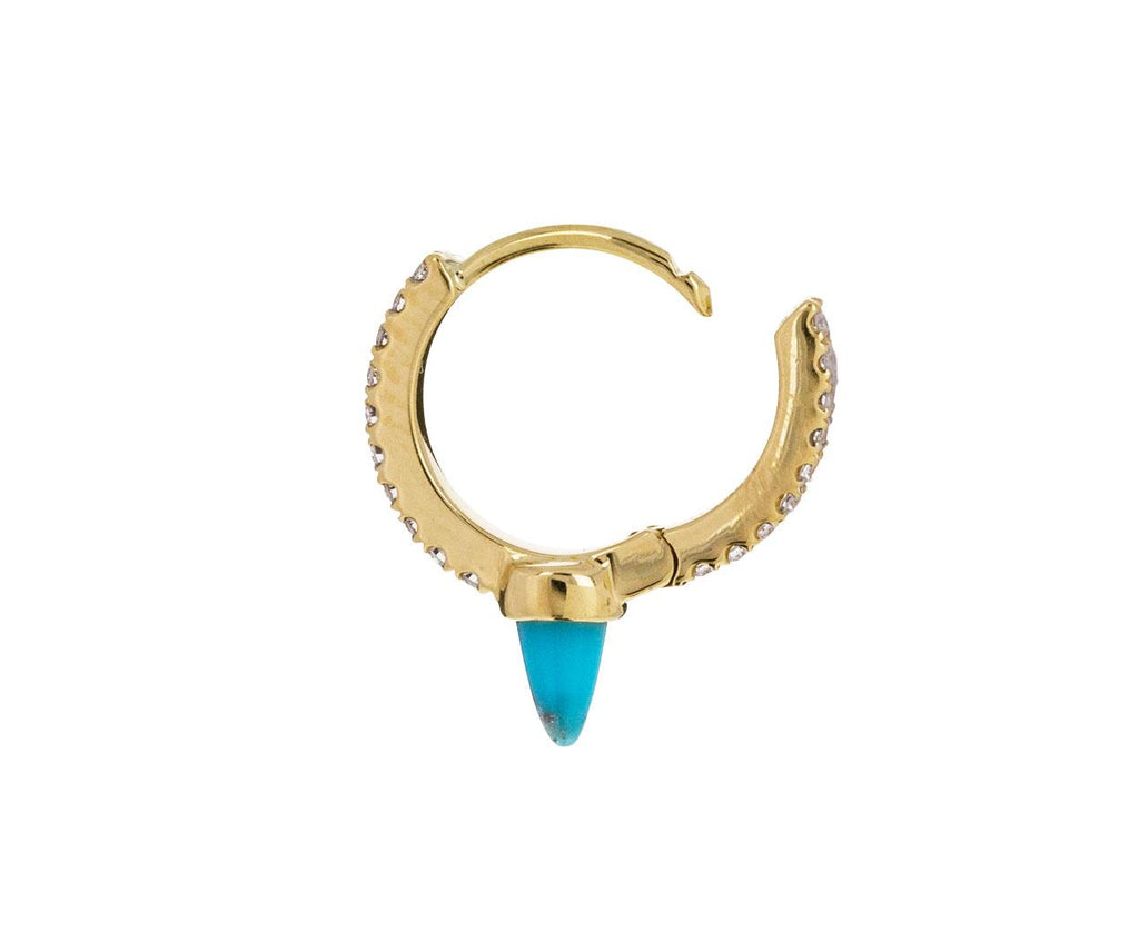 5/16 Yellow Gold Diamond Eternity Turquoise Spike SINGLE Hoop - TWISTonline