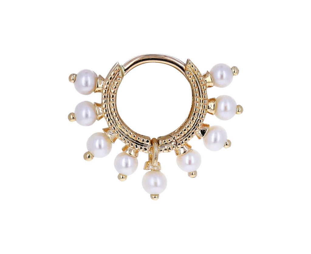1/4 Yellow Gold Pearl Coronet SINGLE Hoop