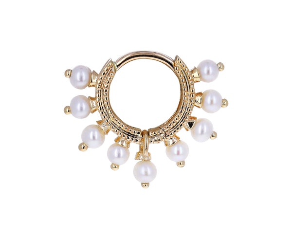 1/4 Yellow Gold Pearl Coronet SINGLE Hoop