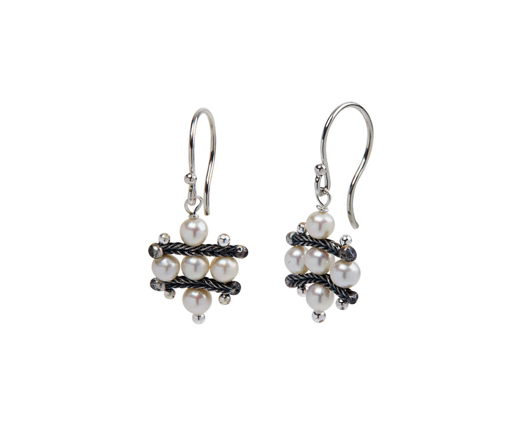 TenThousandThings White Pearl and Chain Earrings Side View