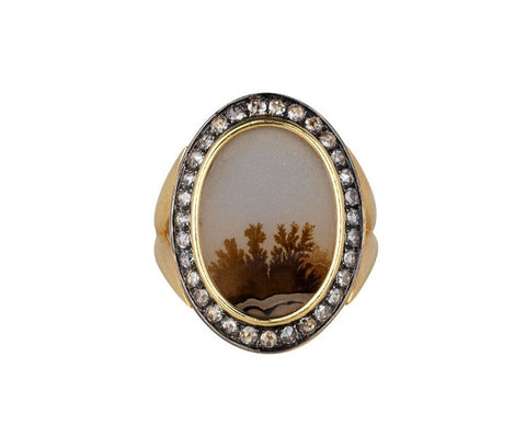 Diamond and Dendritic Agate Thalia Oval Ring