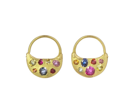 Rainbow Sapphire Crescent Saftey Pin Earrings - TWISTonline 