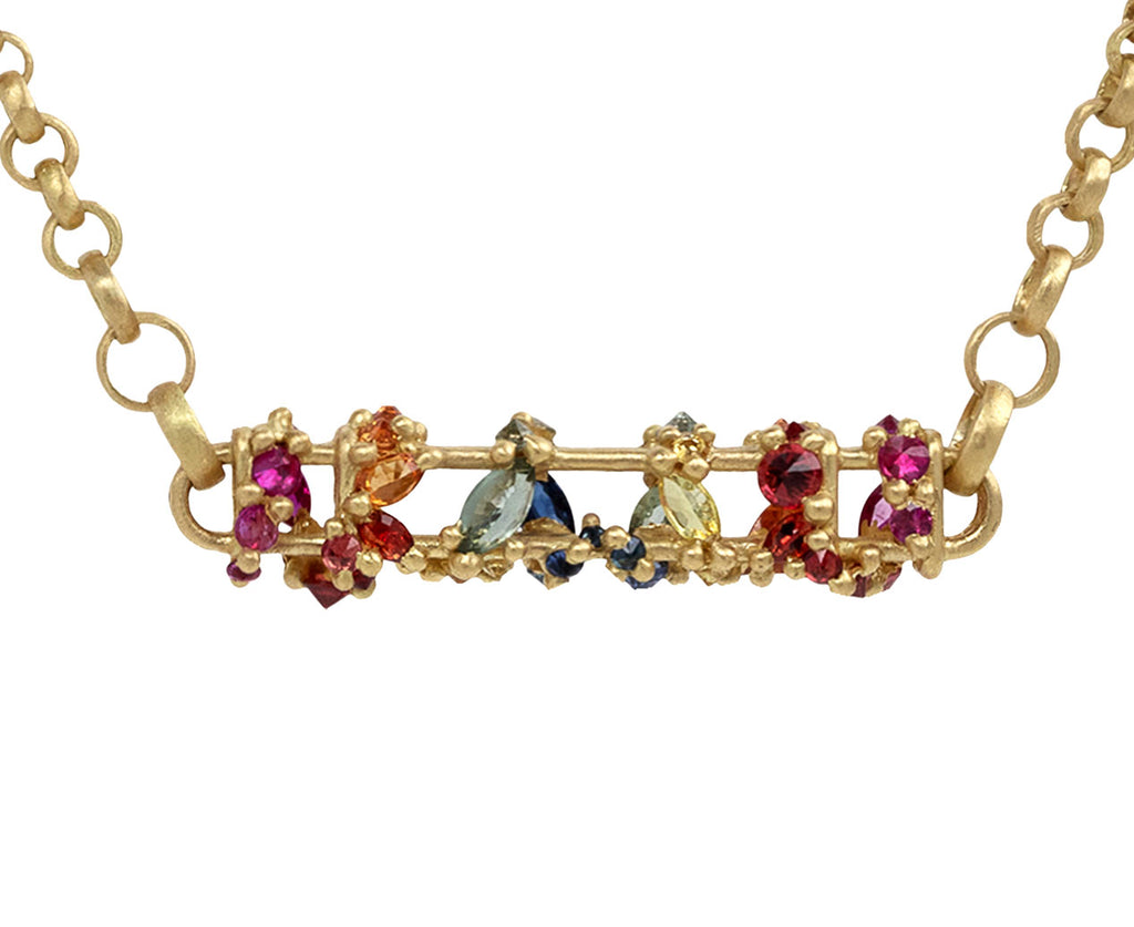 Polly Wales Rainbow Fontaine ID Bar Necklace Close Up