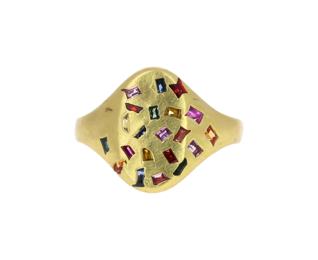 Rainbow Sapphire Baguette Signet Ring