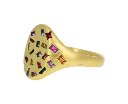 Rainbow Sapphire Baguette Signet Ring