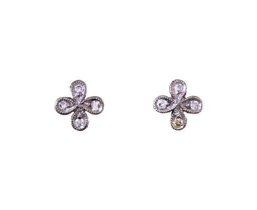 Diamond 4-Petal Flower Earrings - TWISTonline 