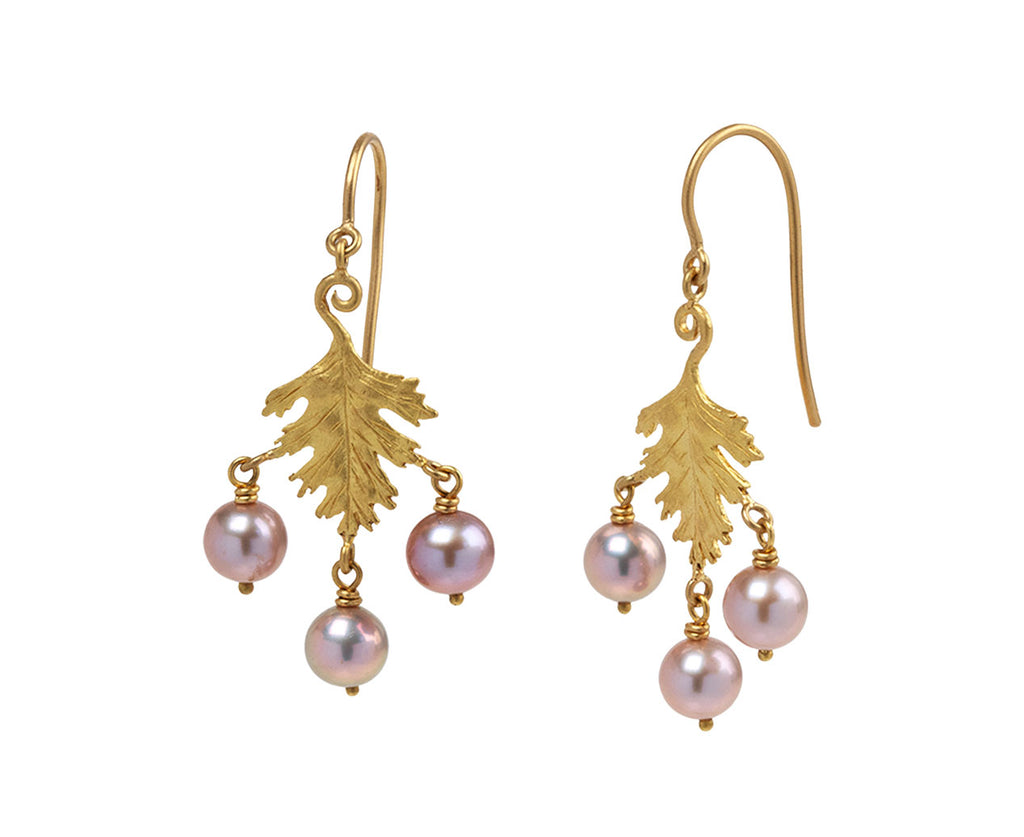 Cathy Waterman Pink Pearl Small Leaf Earrings Side View