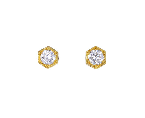 Small Gold Hexagonal Bezel Set Earrings