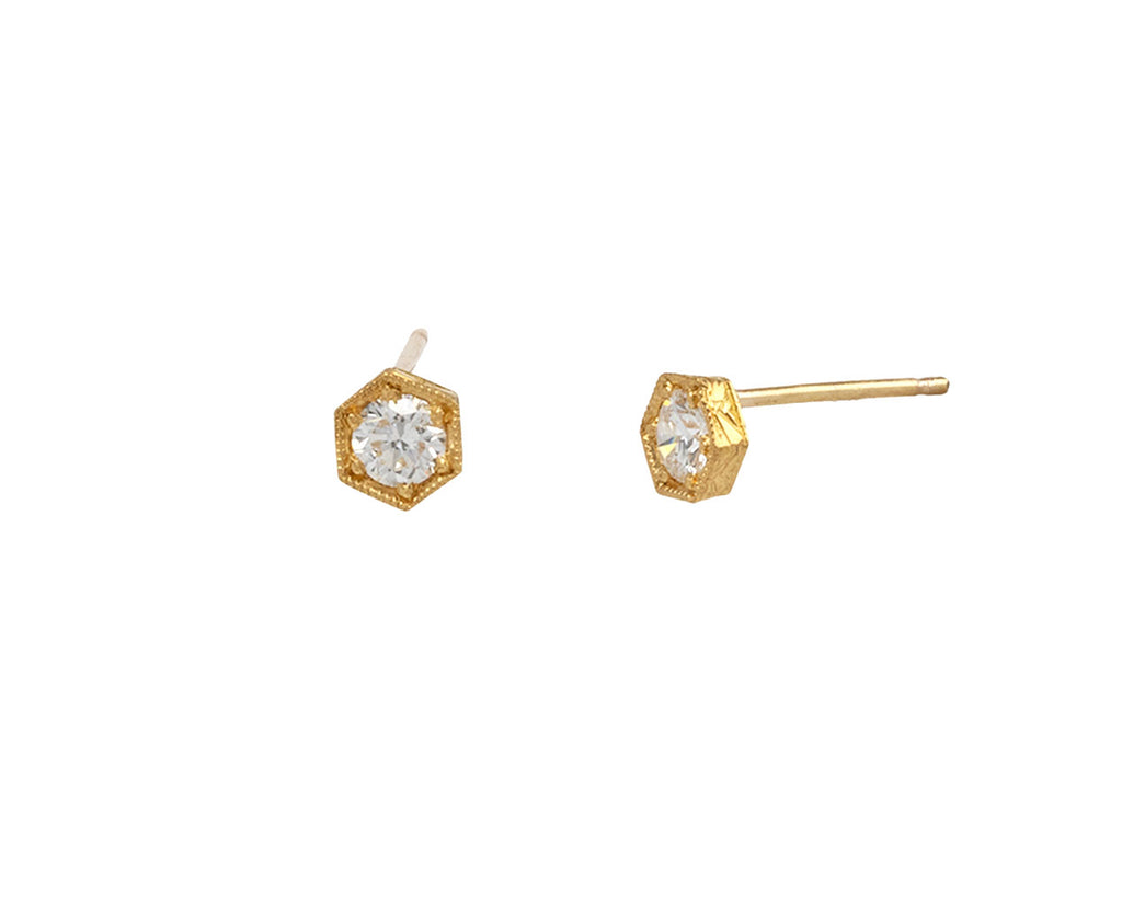 Cathy Waterman Diamond Hexagonal Stud Earrings Side View