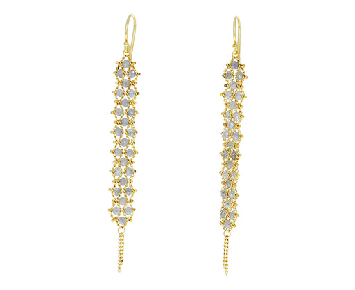 Long Silver Diamond Textile Earrings