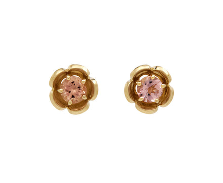Peach Tourmaline Encased Cutout Flower Earrings