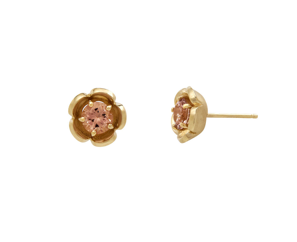 Peach Tourmaline Encased Cutout Flower Earrings