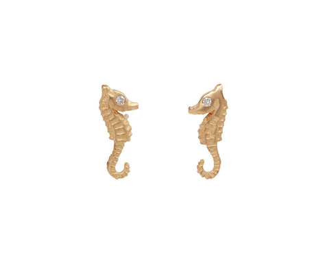 Tiny Diamond Seahorse Stud Earrings