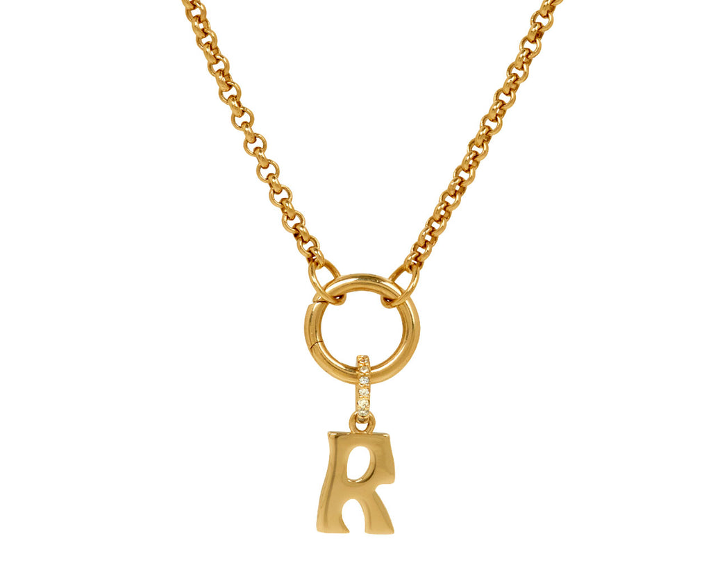 Marlo Laz Small 'R' Charm Pendant ONLY - closeup on chain