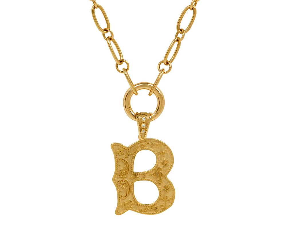 Marlo Laz Large Southwestern 'B 'Charm Pendant ONLY - closeup on necklace