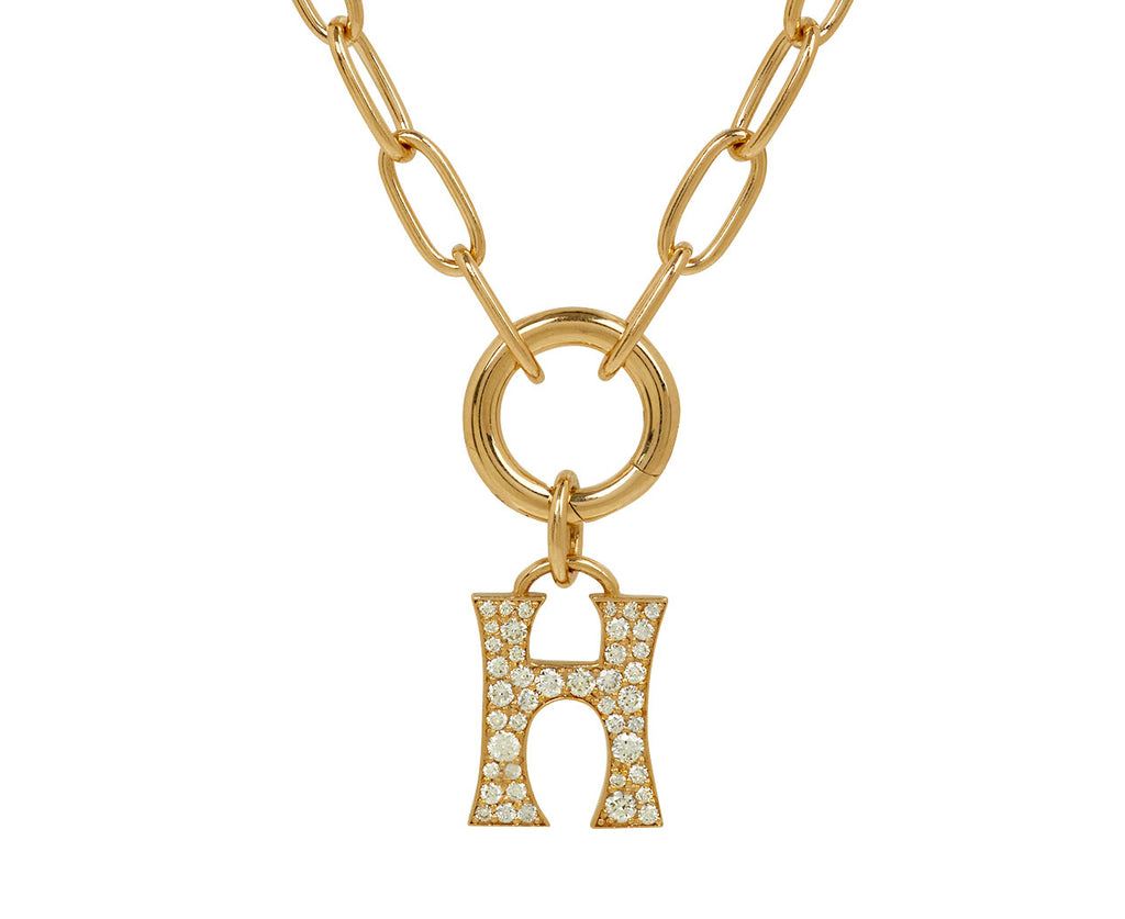 Marlo Laz Pave 'H' Charm Pendant ONLY - closeup on chain