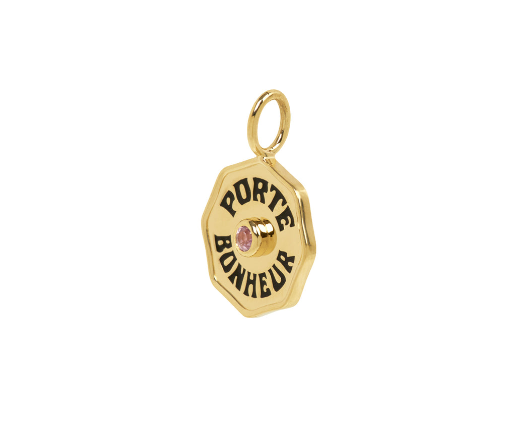 Pink Sapphire and Black Enamel Mini Porte Bonheur Charm Pendant ONLY