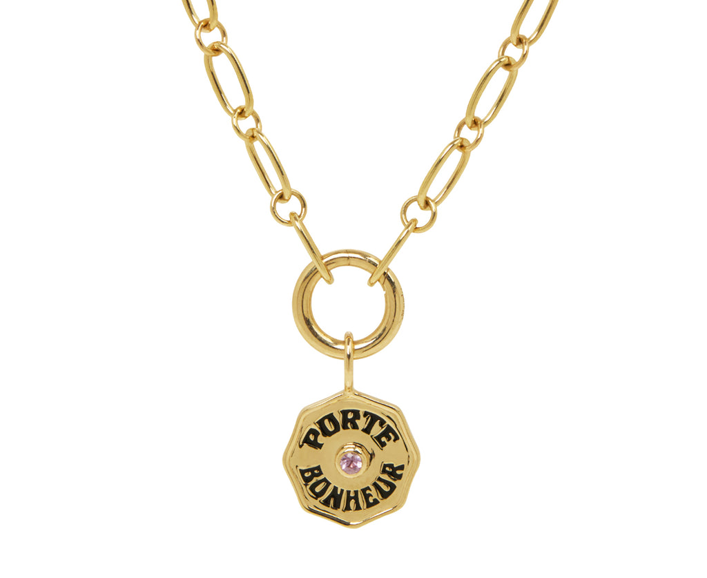 Pink Sapphire and Black Enamel Mini Porte Bonheur Charm Pendant ONLY