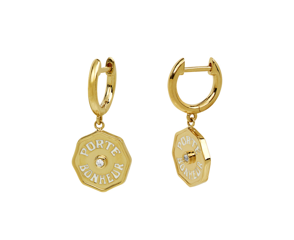 White Enamel Wee Porte Bonheur Earrings