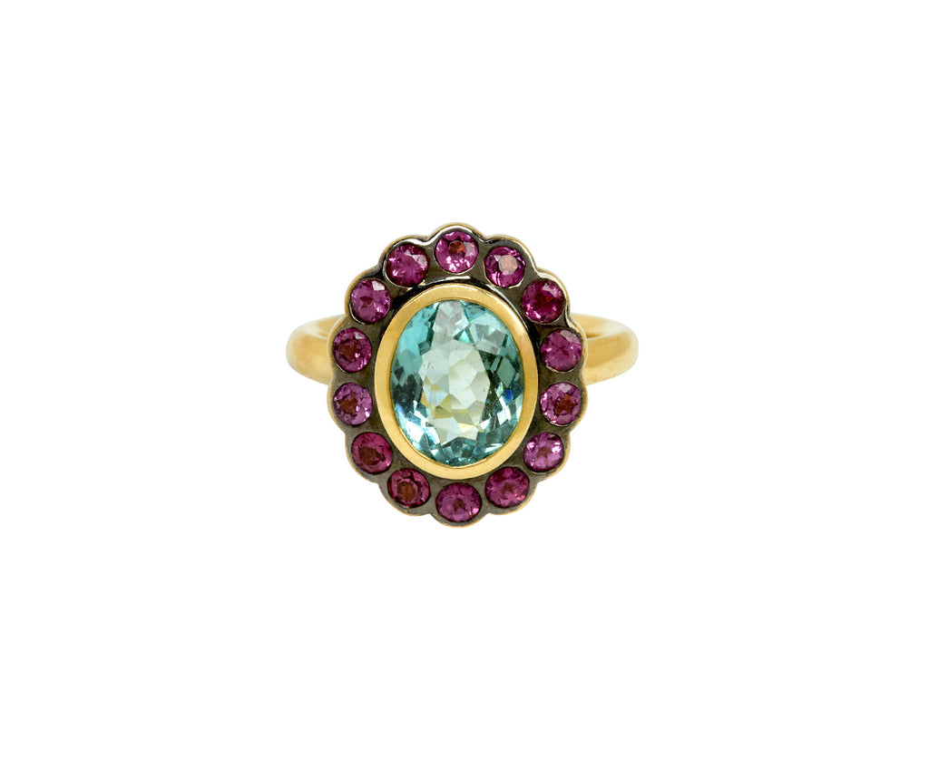 Green Tourmaline and Rhodolite Alix Ring