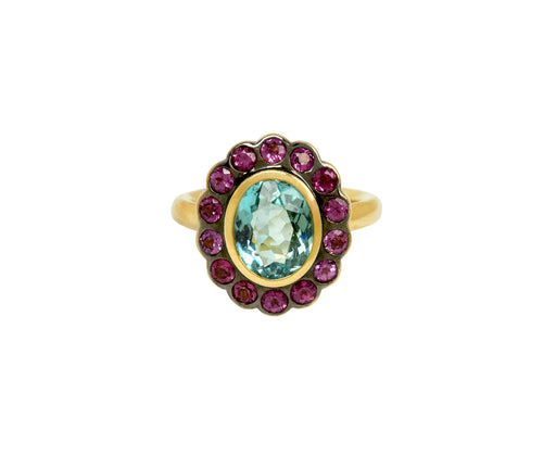 Green Tourmaline and Rhodolite Alix Ring