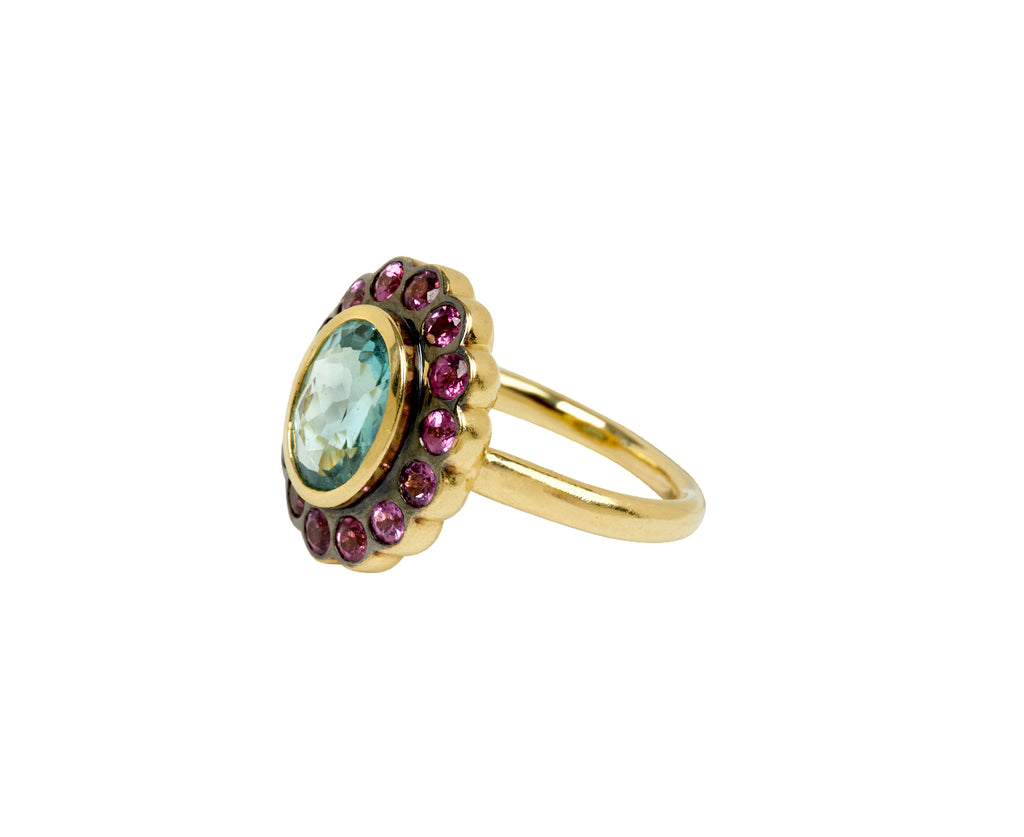 Green Tourmaline and Rhodolite Alix Ring