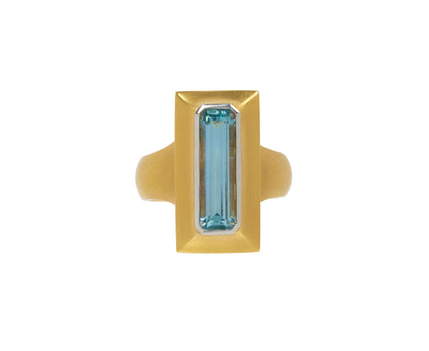 Elongated Aquamarine Portrait Ring