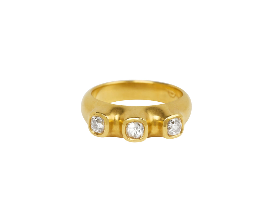 Old Mine Cut Diamond Three Stone Ring