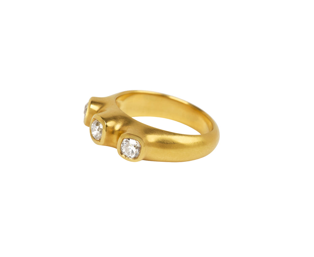 Old Mine Cut Diamond Three Stone Ring